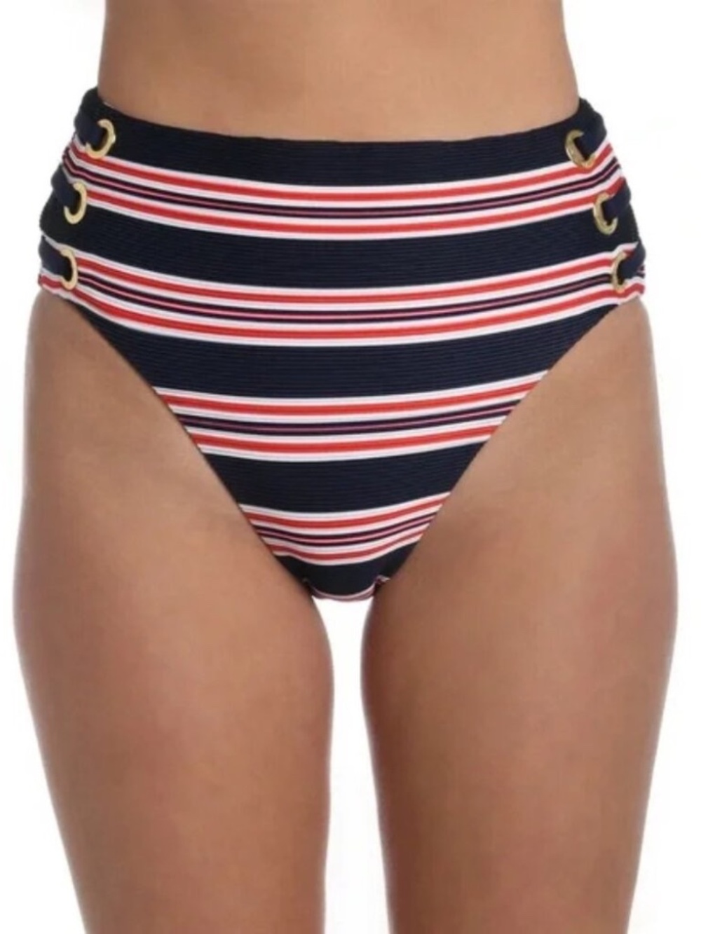 NWT La Blanca Sailor Stripe High Waist Grommet Swimsuit Bottom Size 12